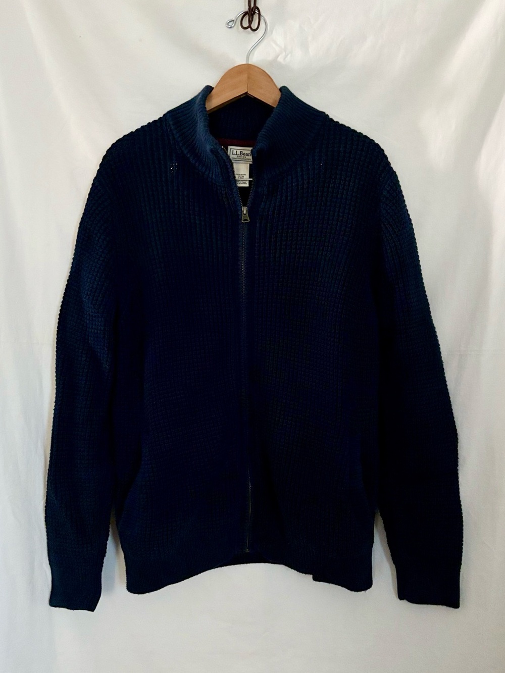 L.L. Bean Navy Blue Full Zip Cotton Sweater Size Large 100% Organic cotton